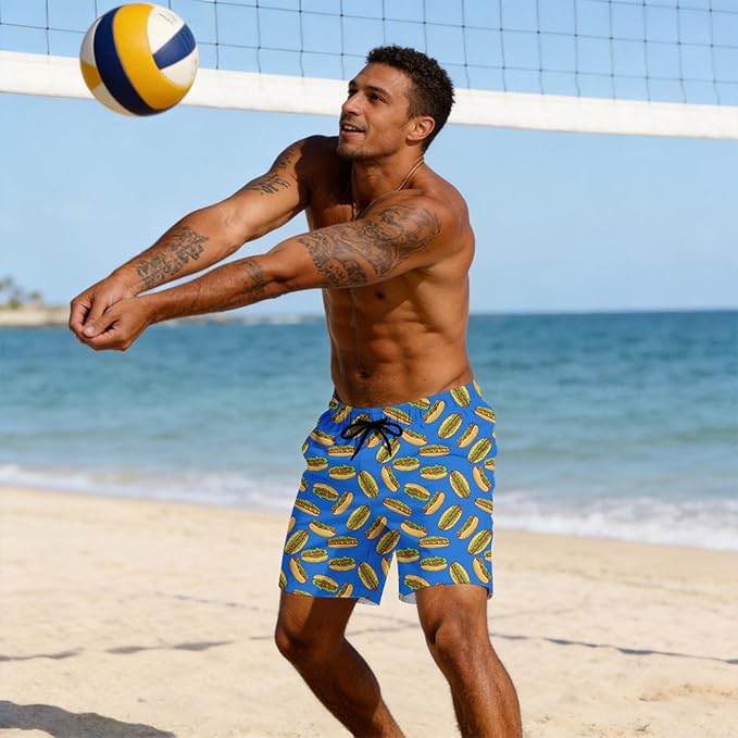 Mens Swim Trunks with Compression Liner Quick Dry Zipper Pocket Bathing