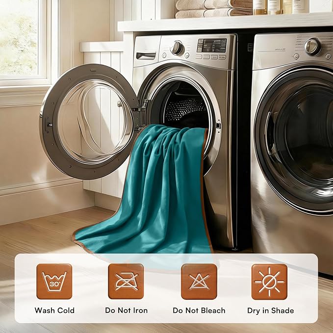 Luciphia 100% Waterproof Blanket for Adults or Medium Large Dogs, Soft Polar Fleece Pet Blankets for Bed Couch Protector Washable, Reversible Leakproof Furniture Protection,Teal Camel,65x57 inch