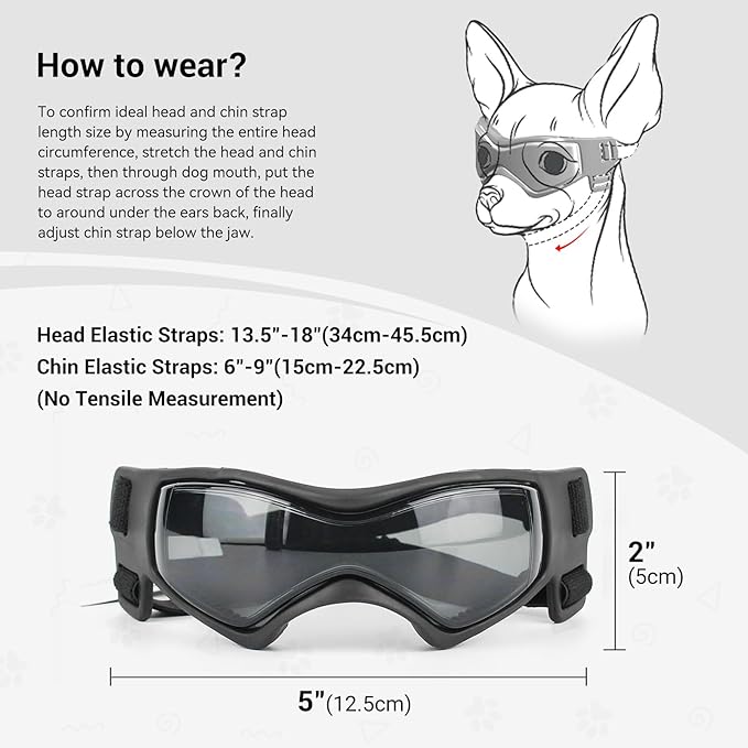 Enjoying Dog Sunglasses Medium Breed, Dog Goggles UV Protection, Cycling Eye Protection for Medium-Small Dogs, Outdoors Breathable Windproof Dustproof Anti-Fog, Adjustable Straps, Cool Black