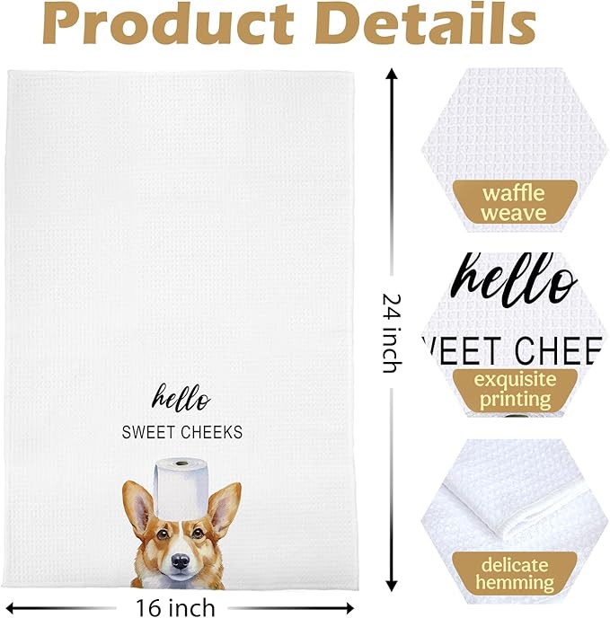 Funny Corgi Bathroom Towels - Corgi Gifts Decorative Waffle Weave Hand Towels for Toilet Bathroom, 16×24 Inches