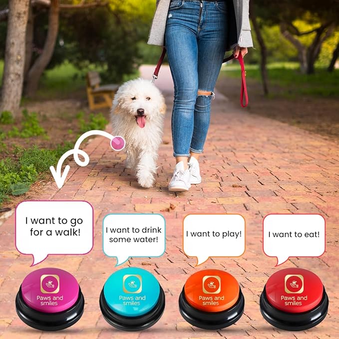 Paws and Smiles Dog Talking Buttons, 8-Pack Recordable Dog Buttons for Communication & Training, Pet Buzzer Set for Dogs & Cats, Game Buzzers, pet Gifts, Fluent Pet Tool