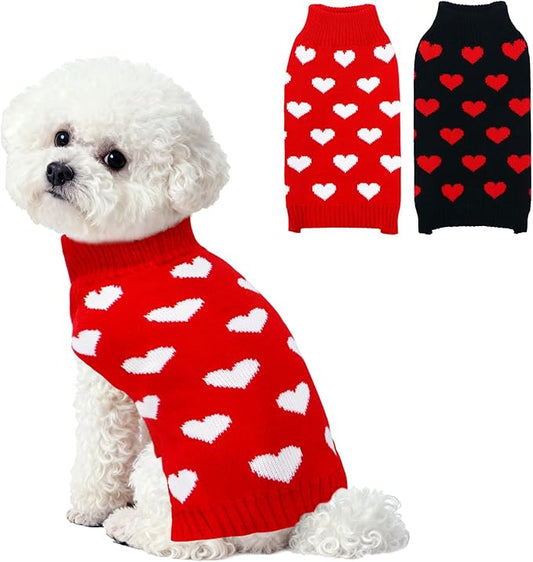 2 Pack Valentines Dog Sweater, Knit Pet Small Dog Sweater Holiday Valentine’s Day Outfit Clothes for Small Medium Large Dogs Pets (Red & Black, Medium)