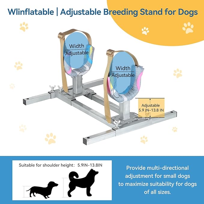 Dog Breeding Stand, Stainless Steel Breeding Stand for Dogs, Shoulder Height 5.9 IN - 13.8 IN,Pet Fixed Bracket for Small Dogs,Adjustable Height and Length,Strong Grooming Breeding Stand (S)