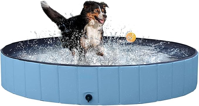 Yaheetech Foldable Hard Plastic Dog Pet Bath Swimming Pool Collapsible Dog Pet Pool Bathing Tub Pool for Pets Dogs & Cats Outdoor -63 x 11.8 inch, Blue