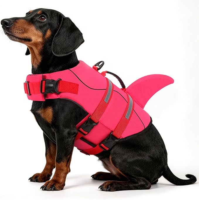 Queenmore Dog Life Jacket High Flotation, Reflective Dog Life Vest for Swimming, Adjustable Dogs Life Preserver Rescue Handle Spring Summer Pool for Small, Medium, Large Dogs (Rosepink,XS)