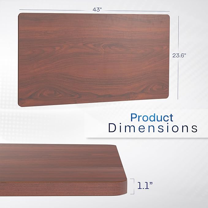 VIVO Dark Walnut 43 x 24 inch Universal Solid One-Piece Table Top for Standard and Sit to Stand Height Adjustable Home and Office Desk Frames, DESK-TOP43D