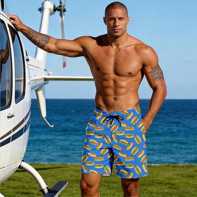 Mens Swim Trunks with Compression Liner Quick Dry Zipper Pocket Bathing