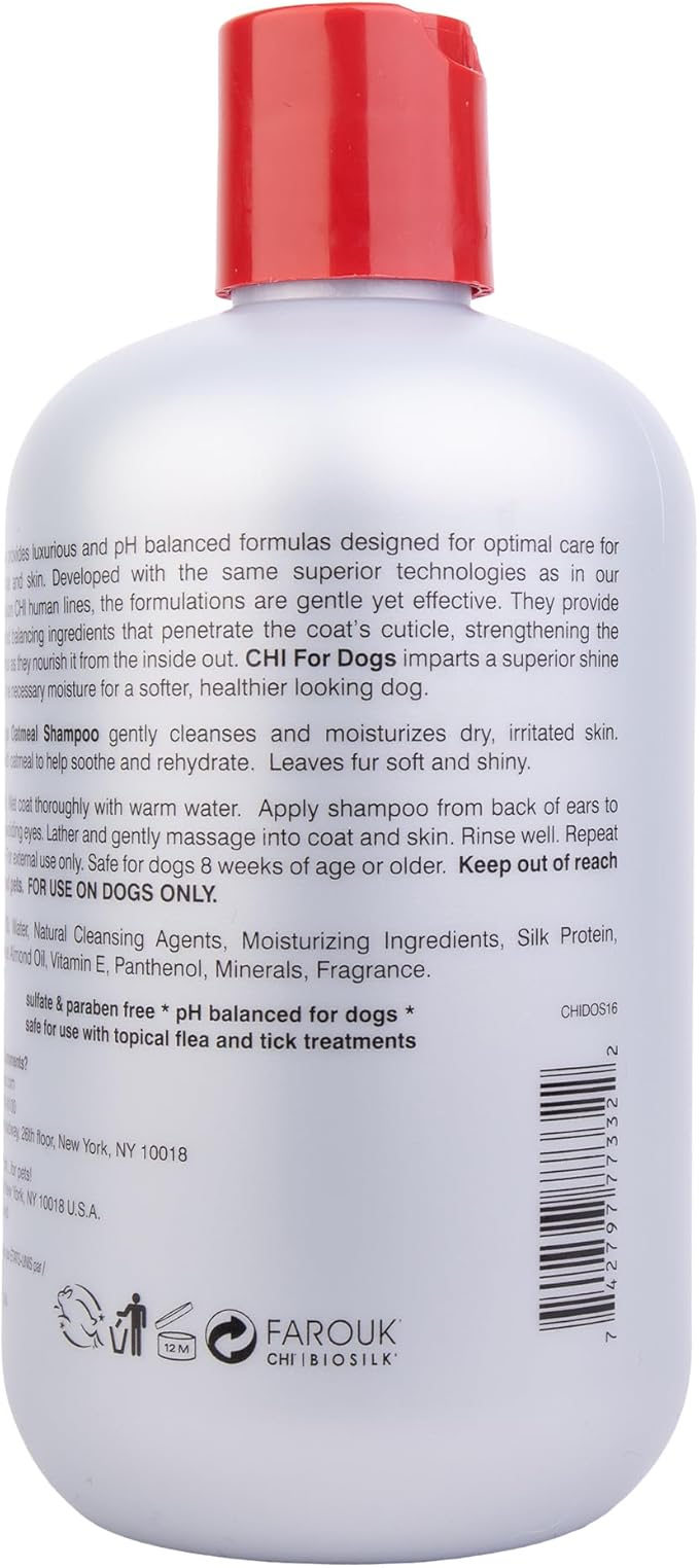 CHI for Dogs Oatmeal Shampoo, Gentle Dog Wash for Dry, Itchy Skin and Dander, Soothing Oatmeal Formula for Puppies 8 Weeks+ and Adult Dogs, All Coat Types, Made in the USA, 16 Fl Oz