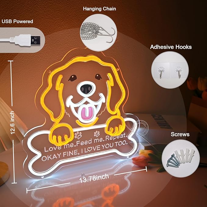 Britrio Golden Retriever Labrador Dog Neon Sign LED Puppy Neon Light Bedroom Pet Room Home Living Wall Decor Party Decoration Birthday Dog Lover Gift for Game Room Pet Shop 5V USB 13.78''