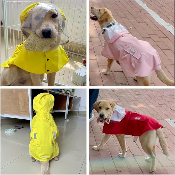 Dog Raincoat Waterproof Rain Poncho with Hoodie, High Reflective Adjustable Pet Rain Jacket with Leash Hole for Small Medium and Large Dogs (Fluorescent Green, X-Small)