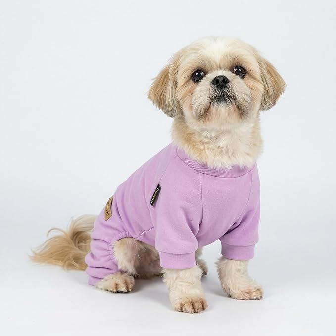 Fitwarm 2 Pack Lightweight Fleece Dog Pajamas, Warm Winter Dog Clothes for Small Dogs Boy Girl, Cozy Pet Onesie with Feet, Violet Purple, Small