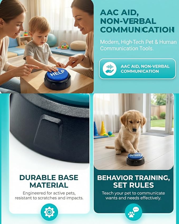 Blue Dog Buttons for Communication, Recordable Training Button for Smart Pets, 30-Second Clear Recording Speech Button for Puppy Potty Training & Mealtime Signals, Durable ABS