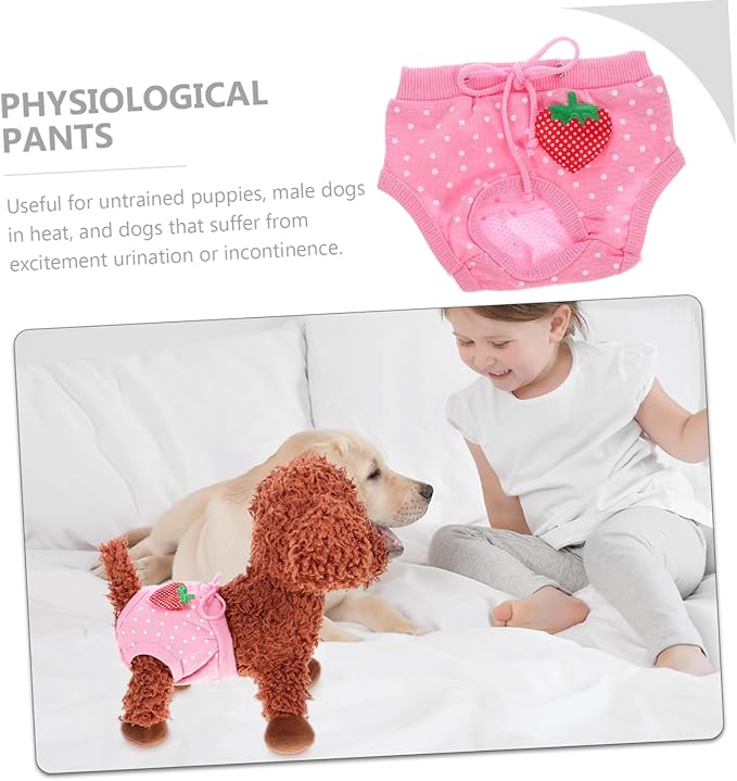 Milisten Pet Diaper Washable Male Dog Physiological Pants Absorbent Comfortable Menstruation Underwear for Untrained Puppies and Dogs Heat s Strawberry Dots