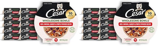 Cesar Wholesome Bowls Adult Wet Dog Food,Beef,Chicken,Purple Potatoes & Carrots,Wet Food for Dogs,3 Oz. Bowls,10 Count (Pack of 2)