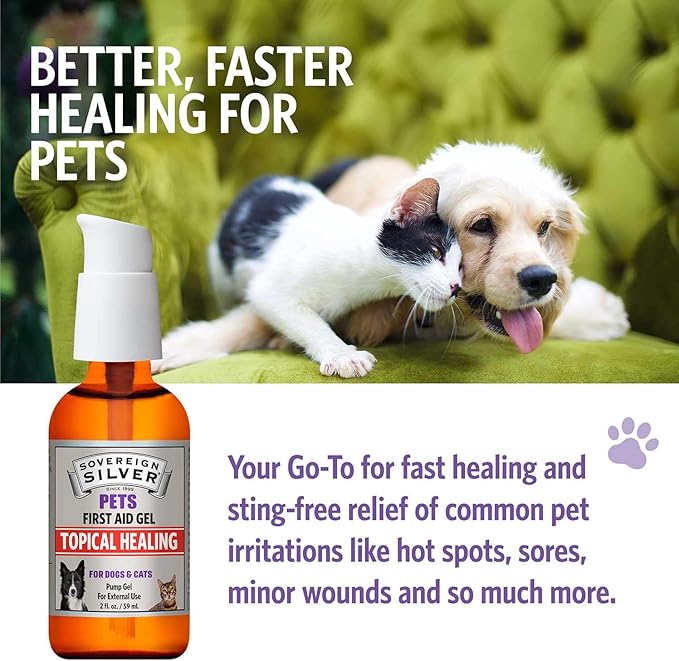 Sovereign Silver Pets First Aid Gel - Topical Skin Care Gel for Dogs and Cats with Pump, Argentum Metallicum - 2 fl oz (59mL)