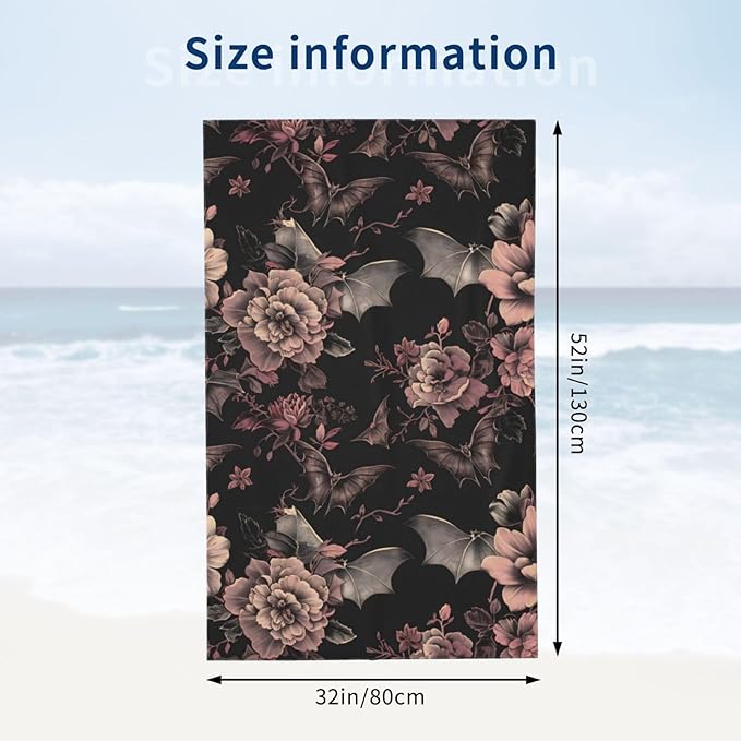 Gothic Beach Towel - Floral Sand-Free Microfiber Bath Towel - Ultra Soft Quick Dry - Pool Towel - Absorbent - Lightweight - Gifts for Outdoor Bathroom Swimming Decor - 31inx51in