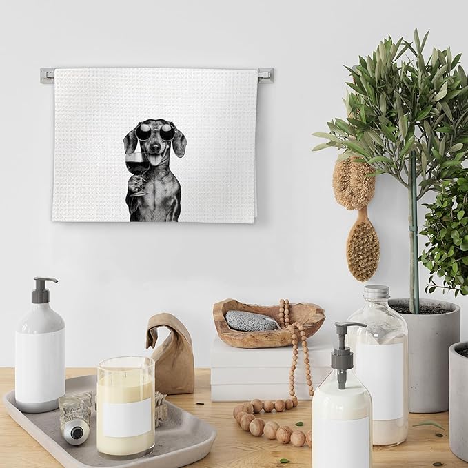 Dachshund Gifts Wine Dog Kitchen Towels, Gifts for Dachshund Wine Lovers Decorative Hand Dish Towel for Kitchen Home Bar, Funny DachshundDog WineLover Home Bar Kitchens Decor(16x24 Inch)