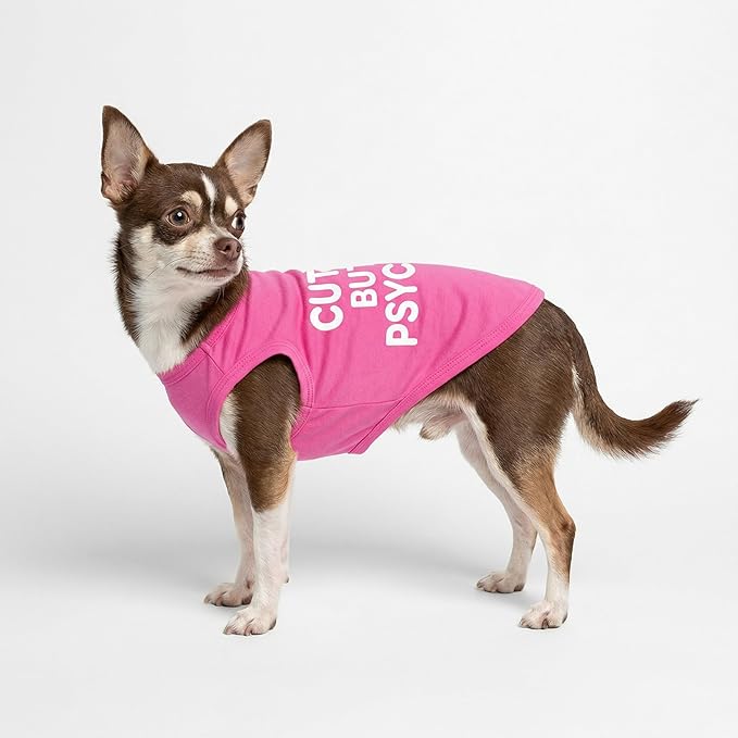 Fitwarm Cute But Psycho Dog Shirt, Summer Clothes for Small Dogs Girl, Funny Pet Outfit, Pink, White, XL