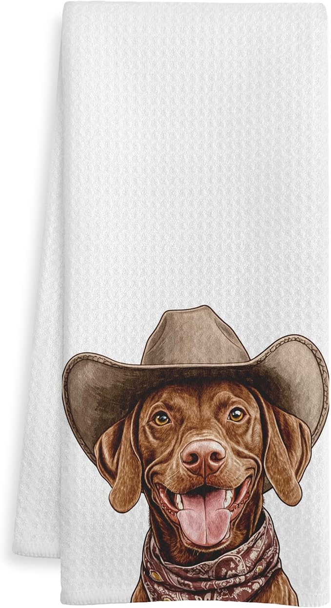 Cowboy Vizsla Kitchen Towels, Vizsla Gifts for Women Men Dish Tea Towel for Kitchen Decor, Funny Western Dog Hand Towels for Bathroom Decor, Dog Lover Mom Gifts, 16X24 Inch