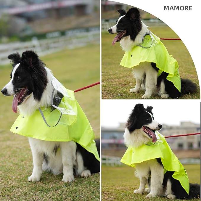 Dog Raincoat Waterproof Rain Poncho with Hoodie, High Reflective Adjustable Pet Rain Jacket with Leash Hole for Small Medium and Large Dogs (Fluorescent Green, X-Small)