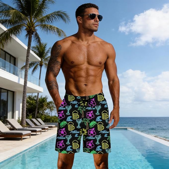 Mens Swim Trunks with Compression Liner Quick Dry Zipper Pocket Bathing