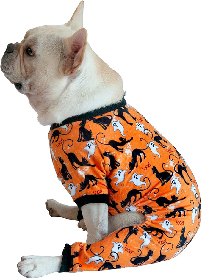 CuteBone Soft & Stretchy Halloween Dog Pajamas - Cozy Pet Jammies Breathable Jumpsuit for Small Dogs - All-Season Comfy Outfit Easy-On Pullover Design - Keeps Pets Warm & Comfortable P173L