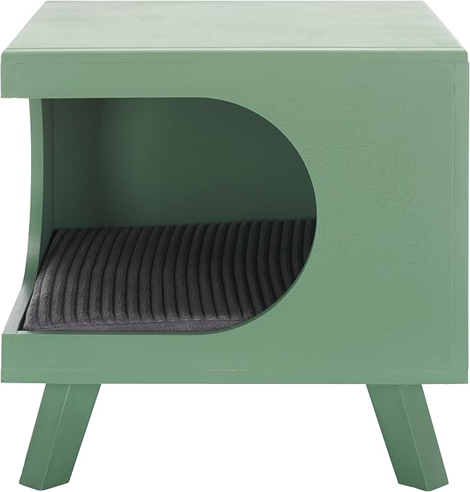 SAFAVIEH Home Collection Bean Mid-Century Sage Green Square Covered Cave Small Pet Cat Bed (Fully Assembled)