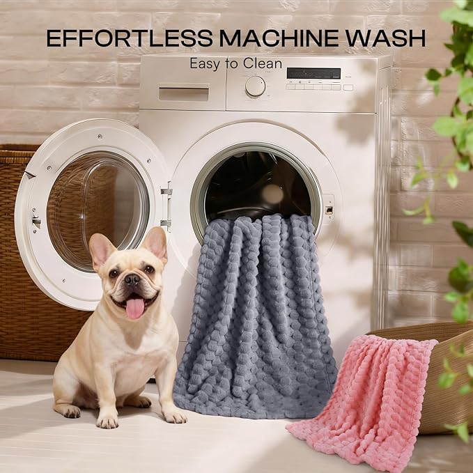 Luciphia 300GSM Fleece Dog Blanket for Small Medium Large Dogs 3D Jacquard 1 Pack 3 Flannel Puppy Cat Pet Throw Blankets Soft Washable Decorative Furniture Protect Pcs3-Grey/White/Pink, S(23''x16'')