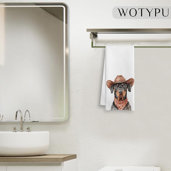 Doberman Pinscher Gift Kitchen Towels, Doberman Gifts Dish Tea Towel for Kitchen Decor, Funny Dobermann Dog Hand Towels for Bathroom Decor, Dog Lover Mom Gifts, 16x24 Inch