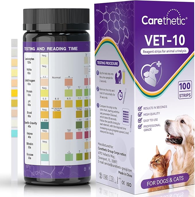 Pet Urine Test Strips – 10 Parameter Cat & Dog Urine Test Kit, At-Home UTI Test for Cats & Dogs, Easy to Use, Fast Results