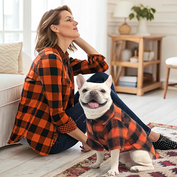 KOOLTAIL Fall Dog Shirt, Thanksgiving Orange Plaid Pet Shirts, Cute Dog Apparel Clothes Suitable for All Seasons, Comfortable Dogs T-Shirt for Small Medium Large Dogs Cats, Pet Outfit Costume, S