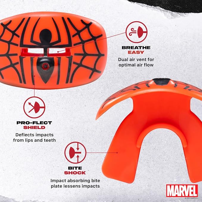 Marvel Spider-Man Football Mouth Guard with Detachable Strap, Lip Protector Adults and Junior, Football & Lacrosse (One Size, Red)