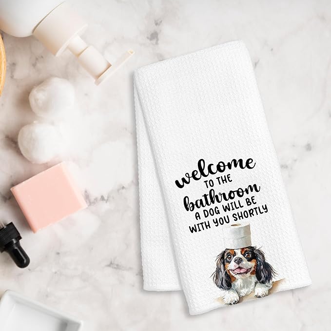 Funny Cavalier King Charles Spaniel Hand Towels for Bathroom Decor, King Charles Cavalier Gifts, Dog Lover Gifts Decorative Hand Towels for Bathroom Restroom Room, 16x24 Inch