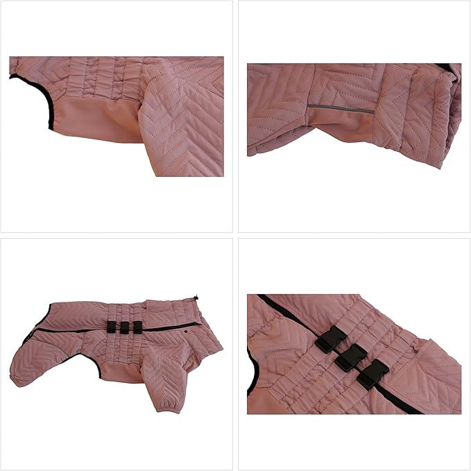 Lovelonglong Warm Dog Coat Double Layers Dog Vest, 4 Legs Covered Windproof Waterproof Reflective Warm Dog Vest Outdoor Skating Dog Costume for Corgis Dachshund Dog Lotus Pink D-S