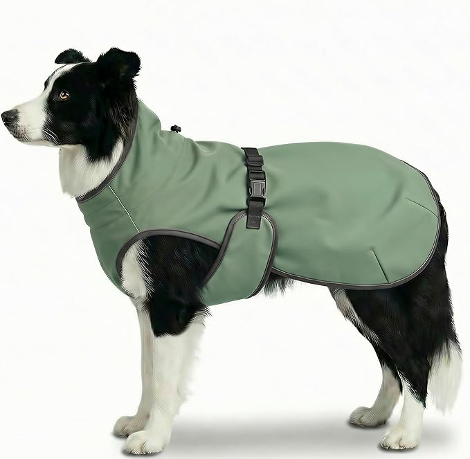 Dog Winter Vest with Fur-Safe Buckle (No Hook & Loop), Water-Repellent Fleece Lined Jacket, 360° Reflective, Leash Hole & Leg Straps, Adjustable for Hiking & Active Dogs (Green, X-Large)