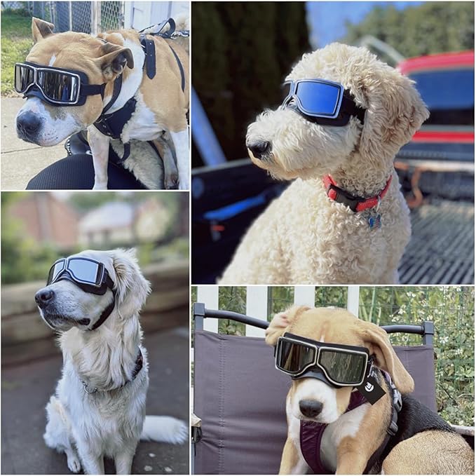 NAMSAN Dog Goggles for Medium to Large Dogs, Wide Snout, Anti-UV Sunglasses for Dogs Large Breeds, Windproof Dustproof Dog Eye Protection, Black