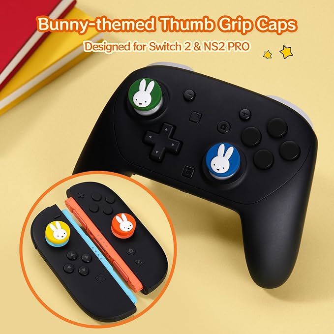 Thumb Grip Caps Compatible with Nintendo Switch 2, Silicone Joystick Grip Caps for Switch 2025, 4pcs, Colourful Bunny