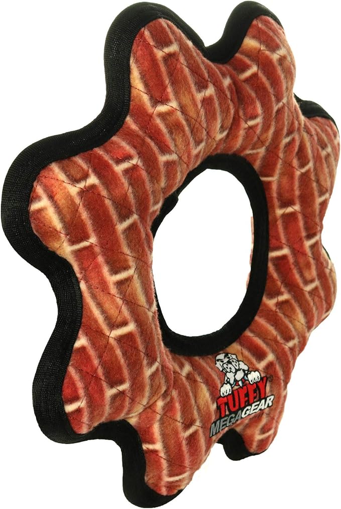 TUFFY - World's Tuffest Soft Dog Toy - MEGA -Multiple Layers. Made Durable, Strong & Tough. Interactive Play (Tug, Toss & Fetch). Machine Washable & Floats (Gear Ring Brick, Large 2 Pack)