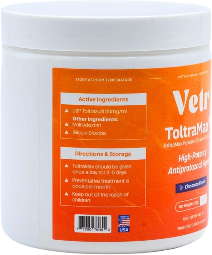 Vetr's Toltramax Toltrazuril Powder for Horses, Dogs, Cats, 100g (5.0%, Cinnamon)