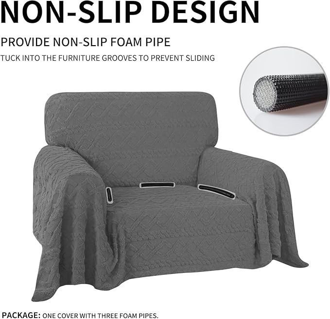Easy-Going 80X102 inches Chair Sofa Cover, Jacquard Velvet Couch Slipcover for 1 Cushion Couch, L Shape Sectional Covers for Dogs, Washable Sofa Blanket, Furniture Protector for Pets, Grey