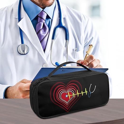 Gomyblomy Lightweight Stethoscope Case Black, Heart Print Stethoscope Storage Bag with Extra Room for Nursing Accessories Stethoscope Holder Carrying Case for Nurse and Doctors