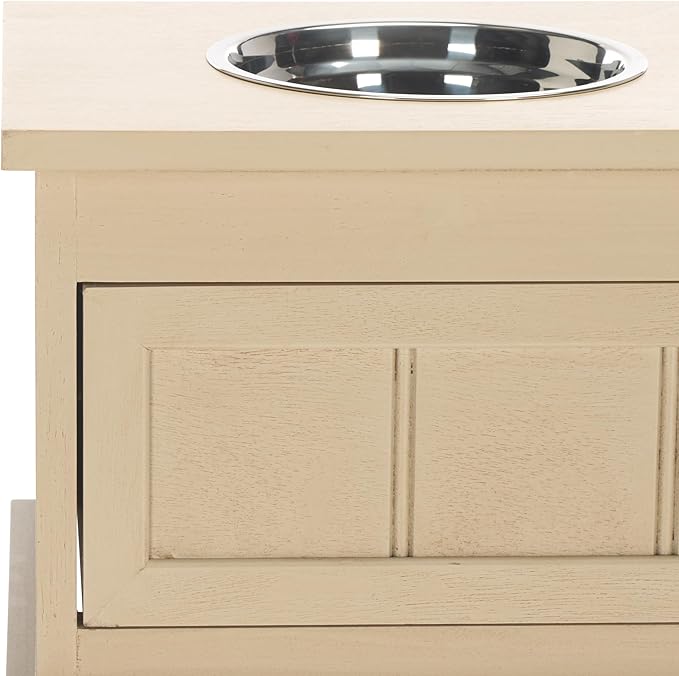 SAFAVIEH Home Collection Boomer Natural Brown Elevated Pet Feeder Dog Bowl Stand with Drawer (Fully Assembled)
