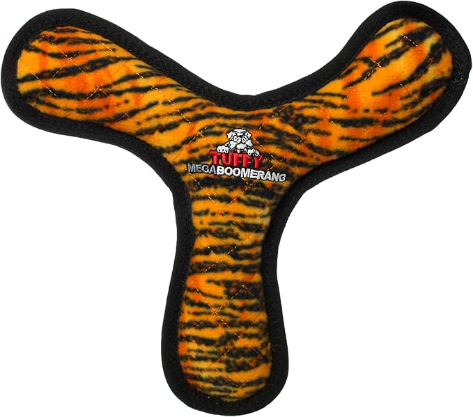 TUFFY - World's Tuffest Soft Dog Toy - MEGA -Multiple Layers. Made Durable, Strong & Tough. Interactive Play (Tug, Toss & Fetch). Machine Washable & Floats (Boomerang Tiger, Large)