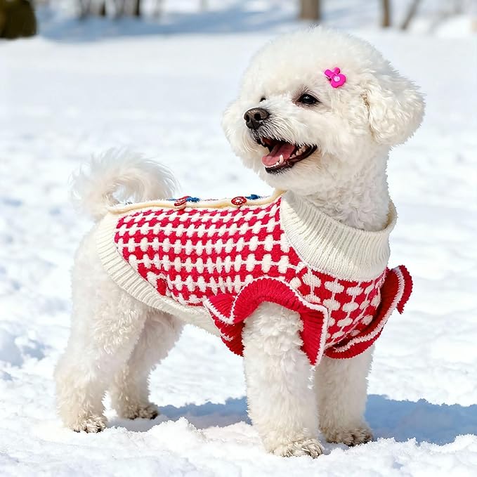 BAEJMJK Cute Cherry Small Dog Sweater Soft Girl Dog Cardigan Clothes Turtleneck Warm Pet Puppy Knitted Pullover Princess Dogs Cats Outfits(Red Cherry B,Medium)