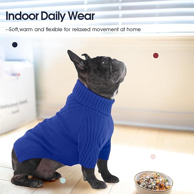IECOii Dachshund Sweater,Turtleneck Dog Sweater for Small Medium Dogs Girl,Stretchy & Breathable,Warm Knitted Pullover Coat,High Neck Knitwear for Cold Weather Indoor & Outdoor Wear (Royal Blue, M)