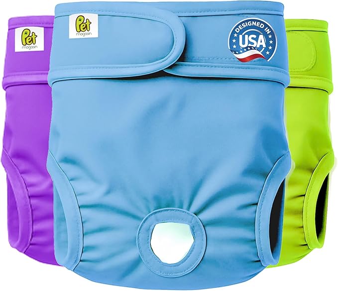 Pet Magasin Reusable Washable Dog Diapers (Pack of 3), Highly Absorbent with Strong & Flexible Closure (Solid, X-Small (9”-12” Waist))