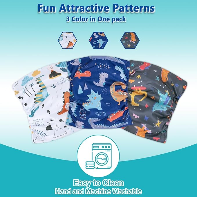 Pet Soft Dog Belly Band - 3 Packs Reusable Dog Diapers Male Doggy Diapers Wraps - Washable Dogs Belly Bands for Male Dogs (Dino, XS)