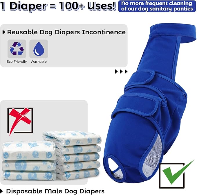 QBLEEV Female Dog Diapers with Adjustable Suspenders – Washable Sanitary Panties for Dogs in Heat or Incontinence, Escape-Proof Reusable Pet Period Underwear Onesie for Small to Large Breeds