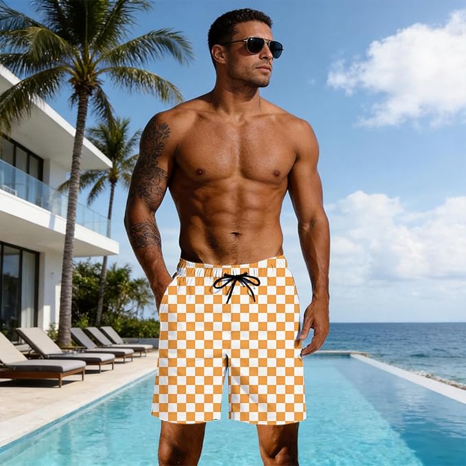 Mens Swim Trunks with Compression Liner Quick Dry Zipper Pocket Bathing
