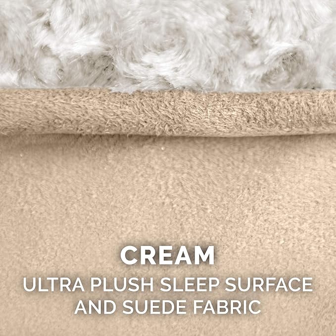 Furhaven Cooling Gel Dog Bed for Large Dogs w/ Removable Washable Cover, For Dogs Up to 75 lbs - Ultra Plush Faux Fur & Suede Luxe Lounger Contour Mattress - Cream, Jumbo/XL
